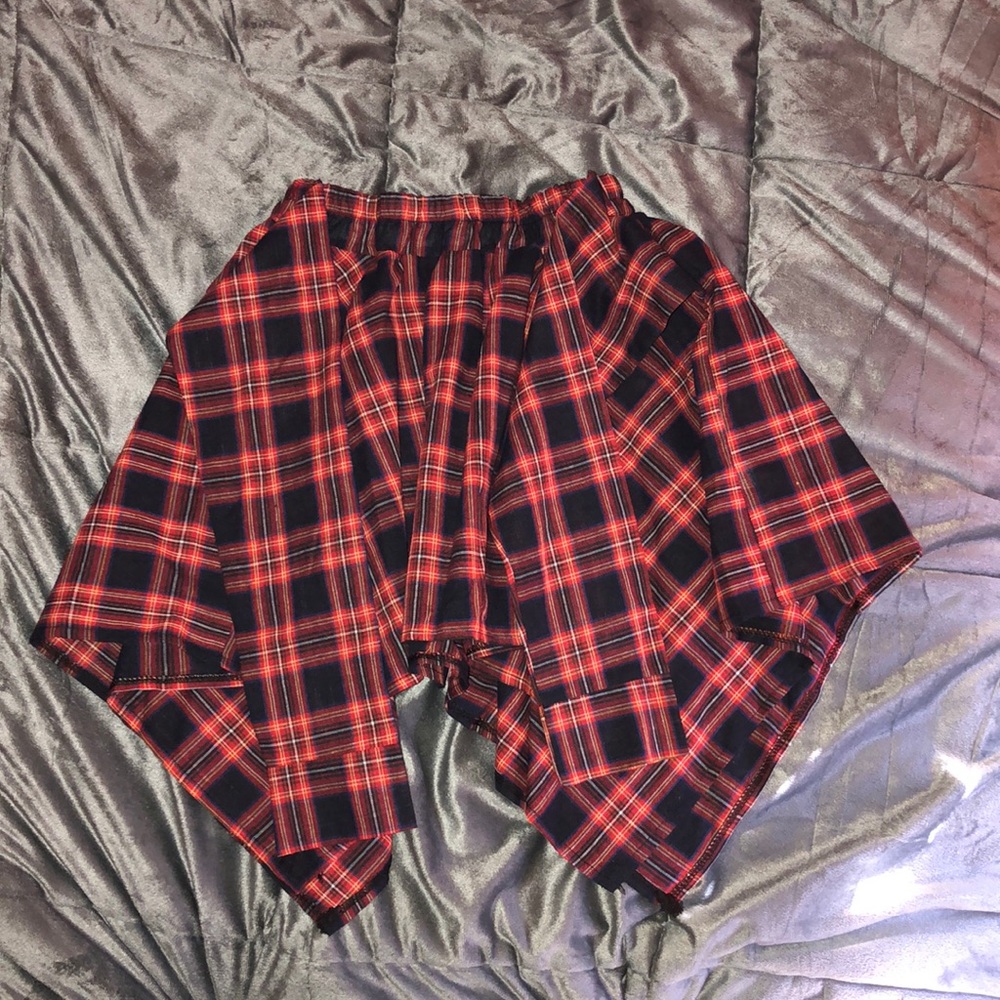 Red and blue plaid tie-able mini skirt